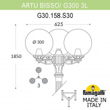 Садово-парковый фонарь FUMAGALLI ARTU BISSO/G300 3L G30.158.S30.VYE27