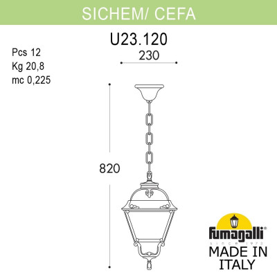 Подвесной уличный светильник FUMAGALLI SICHEM/CEFA U23.120.000.VXF1R