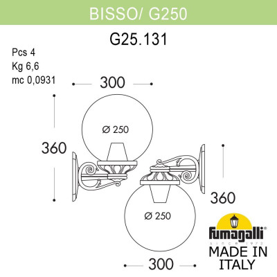 Светильник уличный настенный FUMAGALLI BISSO/G250 G25.131.000.BZF1RDN